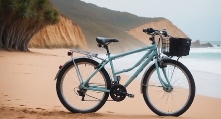 Fototapeta premium blue bicycle on the beach