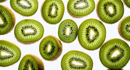 Fototapeta premium Sliced delicious ripe kiwi fruit on white. Top view
