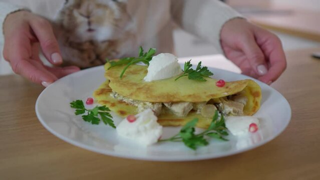 Cooking potato pancakes with meat. Food Blog. Grated potatoes. 