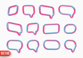 Speech bubbles. Minimal set of chat dialog bubble line Icons and metallic holographic gradient colors. Realistic 3d design isolated on white background. Vector illustration