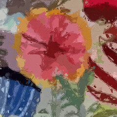 Fototapeta premium Oil painting and various flowers, cats, dogs, chrysanthemums, fish, dragonflies, lotus leaves, lotus flowers, frogs, butterflies, pond scenery, birds, leaves