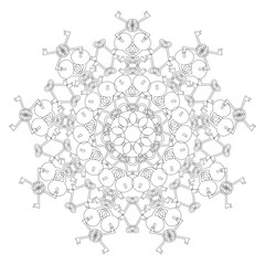 Mandala black and white with locks and keys on a white background