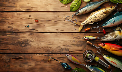 Rustic Fishing Gear on Wooden Surface