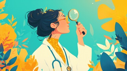 A female doctor armed with a magnifying glass and a heart full of compassion embodies the essence of a dedicated and caring professional