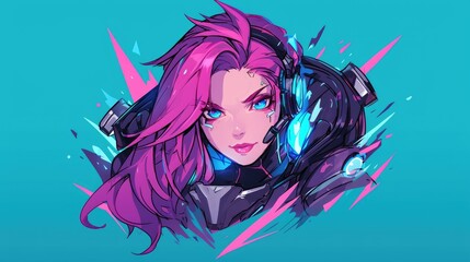 Feast your eyes on the captivating Lady Cyborg eSports mascot logo design illustration
