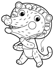 cartoon scene with happy and funny young cat lion like kindergarten kid or child having fun isolated background illustration drawing sketch