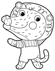 cartoon scene with happy and funny young cat lion like kindergarten kid or child having fun isolated background illustration drawing sketch