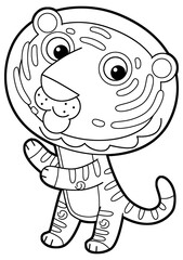 cartoon scene with happy and funny young cat tiger like kindergarten kid or child having fun isolated background illustration sketchbook drawing sketch