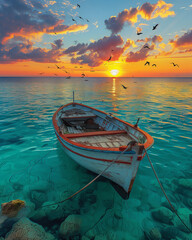 boat at sunset