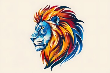 Lion, the head of a lion in a multi-colored flame. Abstract multicolored profile portrait of a lion head on a White background.