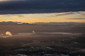 panorama of the Tatra Mountains at sunrise visible from Babia Góra