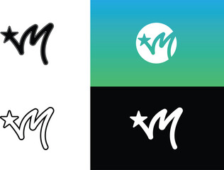 M star symbol, monogram, letterform logo, monogram, symbol, initial text logo. text art, M initials, M star monogram, M star art, Cap logo, hat logo, round shape logo, circular logo design, 