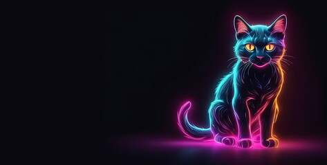 isolated on dark gradient background with copy space, neon Cat concept, illustration