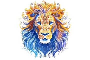 Obraz premium Lion, the head of a lion in a multi-colored flame. Abstract multicolored profile portrait of a lion head on a White background.