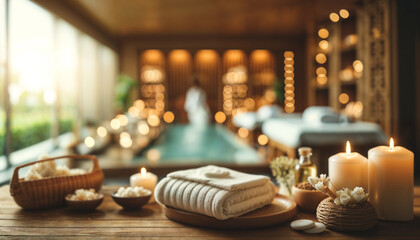 Luxurious Spa Interior With Candles and Towels in a Calming Atmosphere at Dusk