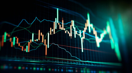 Financial chart with uptrend line of candlesticks in the stock market on the monitor