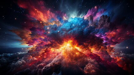 Ai generated colorful turbulent cosmic outer space galaxy clouds photorealistic illustration