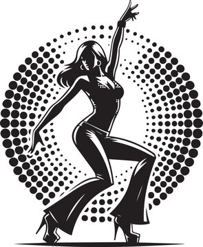 70s Disco Dancing Beautiful Woman Vector Silhouette