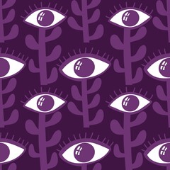 Halloween monsters floral seamless eyes flower pattern for fabrics and linens