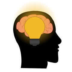 Light bulb and brain in human head