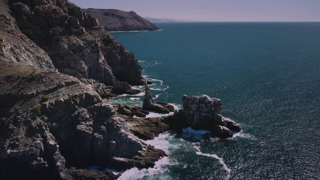 Punta Lobos beach in Baja California Sur, Mexico. Beautiful drone footage of the ocean cliffs.