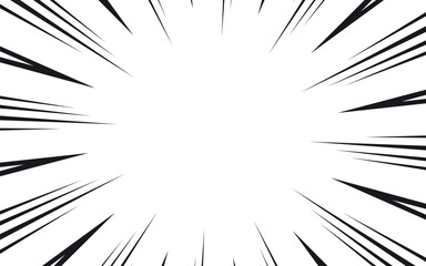 Fototapeta premium Radial lines background for comic books. Manga speed frame, explosion background. Black and white vector illustration