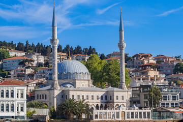 View of the Hamidi Evvel Mosque in Üsküdar from the Bosphorus on a beautiful sunny day