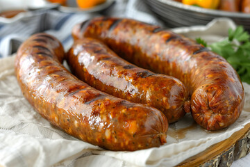 Fototapeta premium Grill or smoked sausage. Barbecue food.