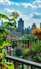Fototapeta premium green plants and garden on rooftop of residential or office building, nature and contemporary architecture, balance and harmony of city and human, sustainable roof top ecosystem
