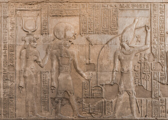 wall Reliefs at the Temple of Kom Ombo at Aswan Egypt.