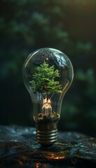 tree growth in light bulb,. ecology and environmental conservation, balance of human and nature, conscious energy consumption concept