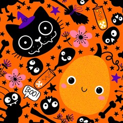 Halloween pumpkins seamless monsters pattern for wrapping paper and fabric