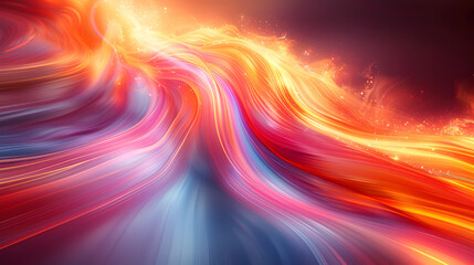 Obraz premium Colorful vibrant neon light stripes and dots, luminous lighttail stripes on a dark moody background, futuristic design, modern light art