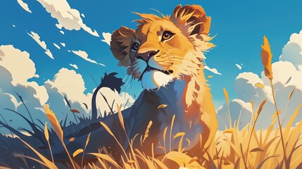 A darling young lion a magnificent creature of the wild