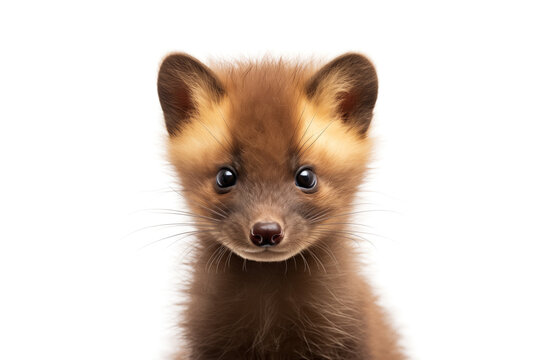 Cute marten looking at camera. Head close-up portrait of marte. White Isolated background. Generative AI
