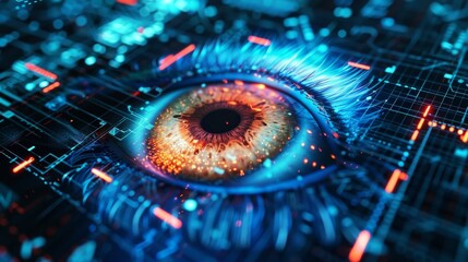 A computer screen showing a persons iris being scanned by a biometric iris recognition software used for secure login to sensitive databases.