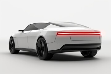 Sleek white electric sports car with black accents, highlighting modern design and advanced technology in a minimalist setting