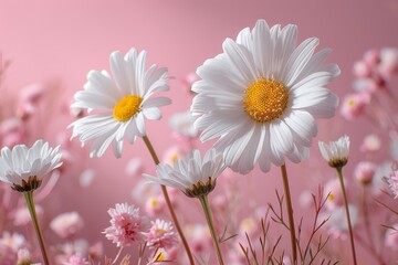 Beautiful white daisies on a vibrant pink background