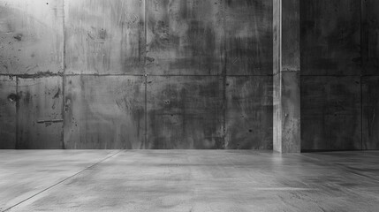 Industrial concrete room with polished floor and textured textured walls