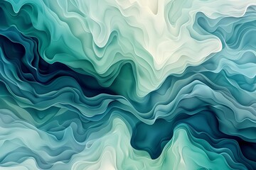 Fototapeta premium Fluid abstract pattern with organic shapes and a gradient of blues and greens, evoking a sense of calm and fluidity
