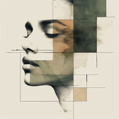 Minimalist portrait Abstract art paper texture face illustration
