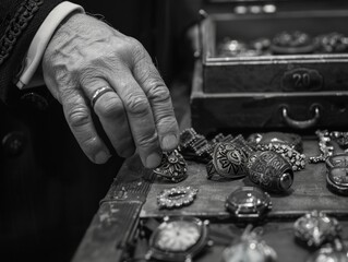 A hand choosing one item from other similar ones. 