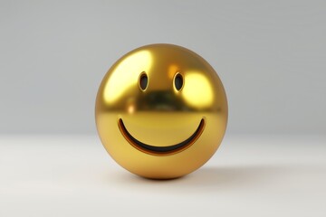 Fototapeta premium Golden 3D smiley face on a reflective surface, symbolizing joy, positivity, and modern design in a digital illustration with a sleek aesthetic and vibrant expression