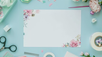 A mock up elegant background. Empty sheet in the middle. Top view, flat lay, copy space.