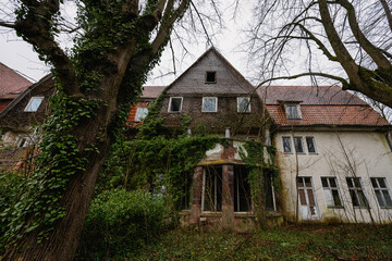 Forgotten Elegance: Abandoned Manor Enveloped by Nature