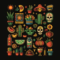 Synthesize a Logo of a variety of mexican things. --style raw --stylize 250 Job ID: 30601b1b-8f73-42dd-8edc-26e386e45563
