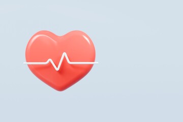 3d Red heart and heartbeat wave icon isolated on blue background. Emergency, Safety, Hospital doctor equipment medic health care concept. 3d minimal heartbeat pulse sensor icon design. 3d render.