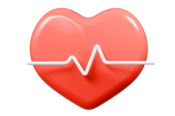 3d Red heart and heartbeat wave icon isolated on blue background. Emergency, Safety, Hospital doctor equipment medic health care concept. 3d minimal heartbeat pulse sensor icon design. 3d render.