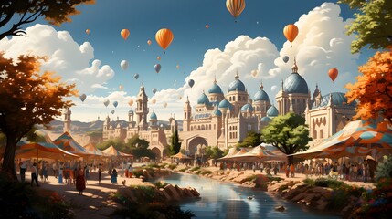 Naklejka premium Celebrating eid mubarak al adha: vibrant illustration of joyful community gathering