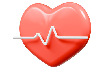 3d Red heart and heartbeat wave icon isolated on blue background. Emergency, Safety, Hospital doctor equipment medic health care concept. 3d minimal heartbeat pulse sensor icon design. 3d render.